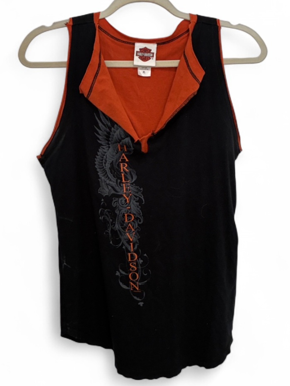 Harley-Davidson Black Tank with Orange Trim and Vertical Graphic